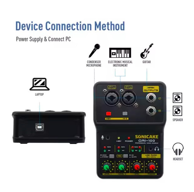Mini Mezclador de Audio Sonicake QAI-100 - 4 Canales Estéreo
